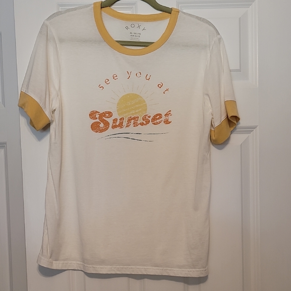 Roxy Fitted Graphic Short Sleeve Tee in White and Yellow